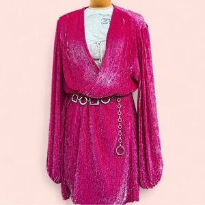 Retrofete Pink Sequin Wrap Mini Dress